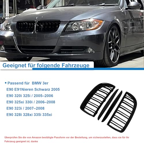 Gangying E90 E91 Radiator Grille Compatible for BMW 3 Series E90 E91 Kidney Grill Front 2005-2008 Double Grilles Black Gloss