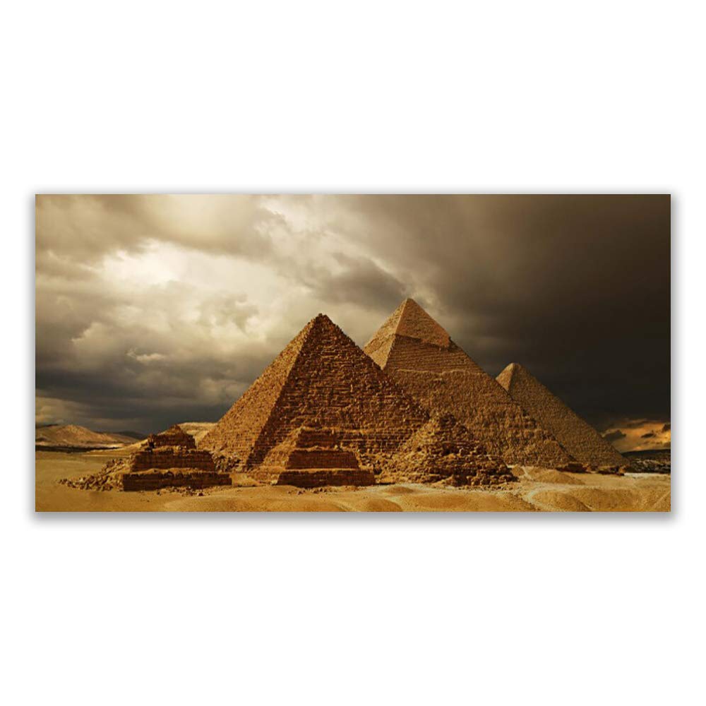 Tableau déco mural moderne aux finitions soignées, motif pyramides d'architecture 140x70