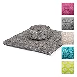 [page_title]-Bodhi Medi-Set I Maharaja Collection Bandhani schwarz/weiß, bestehend aus: Meditationskissen Rondo Dinkel und Meditationsmatte ZABUTON