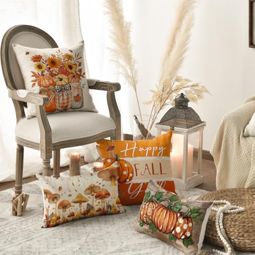Housse de coussin automne déco citrouille pour cocooning au salon