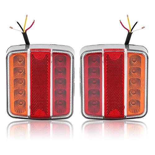 Hawkeye 2 Pcs Luz trasera del remolque 4 funciones Lámpara de LED impermeable para camioneta (ámbar & Rojo, Cuadrado)