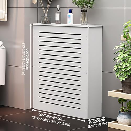 Cubierta para radiador de madera blanca y mueble de suelo con estante Nizer 2
