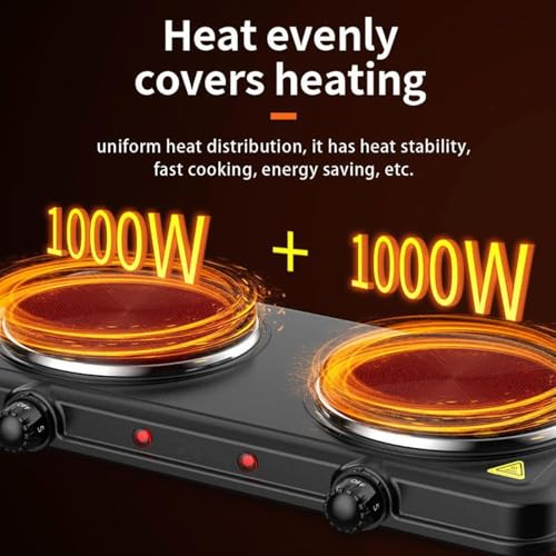 Image of GLAB INDIA Electric Hot Plate Double Burners 1000 Watt Each Countertop Burner Electric Chula 46Cmx7Cmx25Cm White Colour
