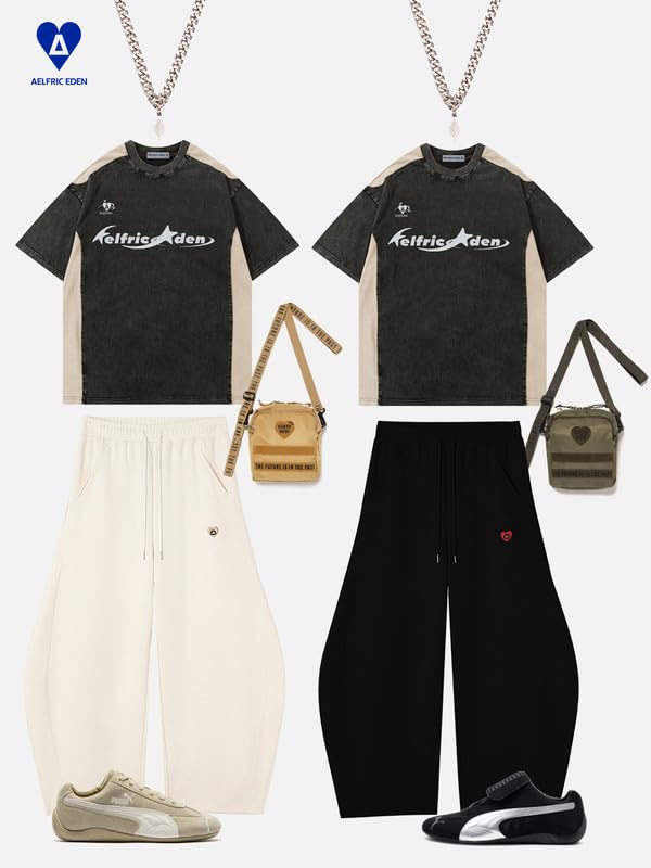Aelfric Eden Męskie spodnie do biegania typu baggy, damskie spodnie dresowe, casualowe, ze sznurkiem, spodnie rekreacyjne, streetwear, luźne spodnie