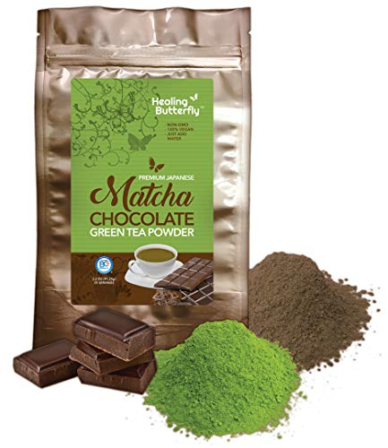 Chocolate Matcha Green Tea Powder, Premium Grade Japanese Organic Superfood, Vegan, Nutrients & Probiotics, Boosts Metabolism, Detox Tea, Add To Smoothies Too, Cacao, Great Taste, 91.25g (25 Servings)