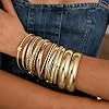 ÌF ME Gold Bangle Bracelets for Women, 19Pcs Multi Stackable Textured Bangles Set, Statement 14K Gold Plated Chunky Star Bracelet Stack Boho Jewelry Gifts #3