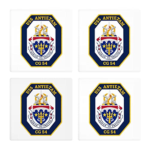 USS Antietam (CG-54), Joyride Home Decor, 4 Ceramic Coasters, 4-inch Square Drink Coasters, Set of 4, Non-Slip Cork Back, Protects Surfaces, Express Your Style.