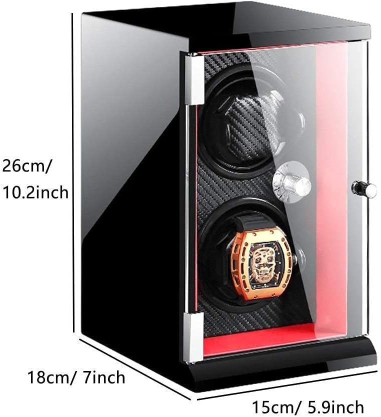 Automatic Double Watch Winder Wood Shell Piano Paint Exterior Adjustable Watch Pillows,Quiet Motor Vertical Design Good