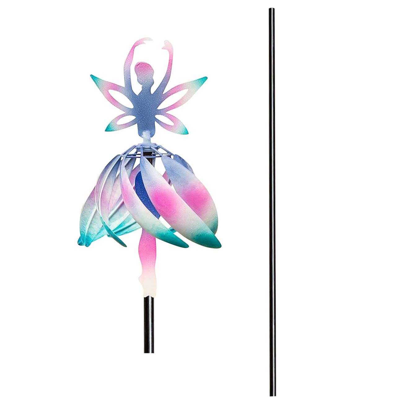 oufenli Ballerina Windmill Spinners, Wind Color Changing Ballet Spinning Girl Wind Chimes Rotating Deck,Well Meaning Exquisite Metal Indoor and Outdoor Metal Wind Chimes Decoration (Pink&Blue)