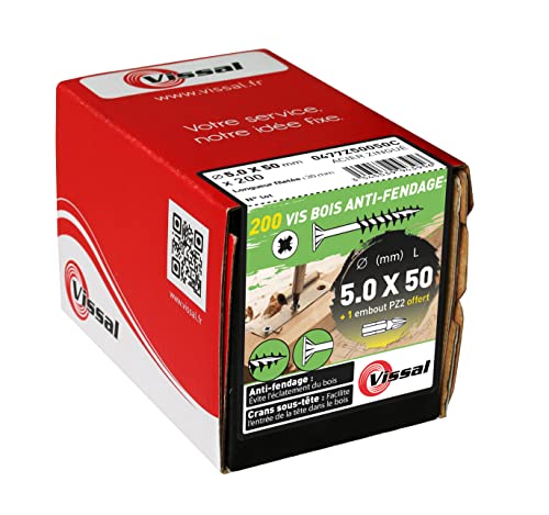 200 VIS AGGLO TÊTE FRAISÉE PZ ANTI-FENDAGE FILET PARTIEL ZINGUE 5X50 + 1 EMBOUT OFFERT Cover