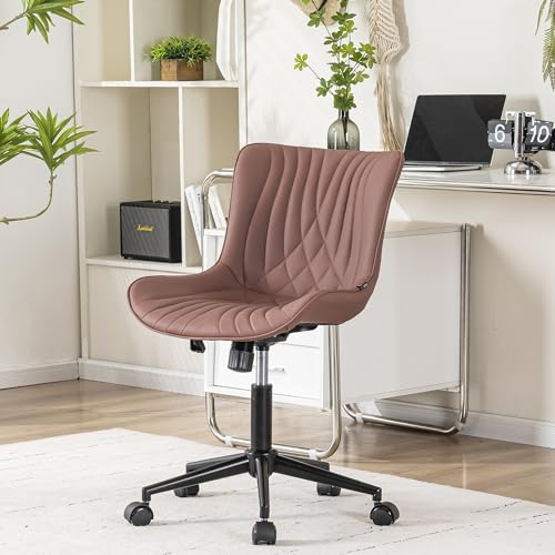 Image of YOUNIKE Office Chair, Armless Desk Chair with Wheels, Adjustable Swivel Home Office Computer Task Chairs, Modern Faux Leather Upholstered Vanity Chair with Back, Dusty Rose