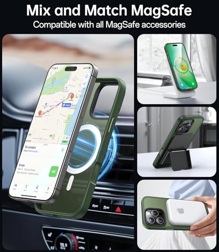 Coque antichoc iPhone 16 Pro MagSafe vert avec verre trempé écran et objectif