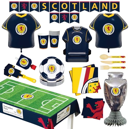 Scotland National Football Team Official 77-Piece Party Supplies Set for 6 Guests Plates Cups Napkins Cutlery Jersey Balloons Decorations Matchday Fan Celebration Kit