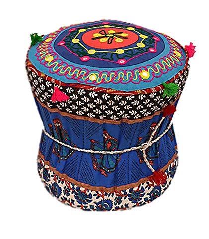 Ayodhya Art Decor Footstool Bamboo Cover Multi Color Meditation Mudda Ottoman Pouf Cover for Home Decors Living Rooms Set of Only 1 Pieces Size 18x18x17 Inches-image-15