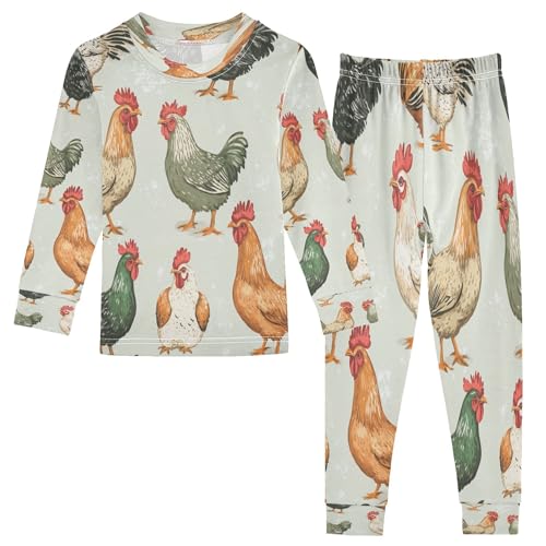 Vozoza Chicken Farm Animals Pajama Sets Long Sleeve Top with Pants Cotton Soft Sleepwear 2 Piece Pjs Set Size 3T Multicolor