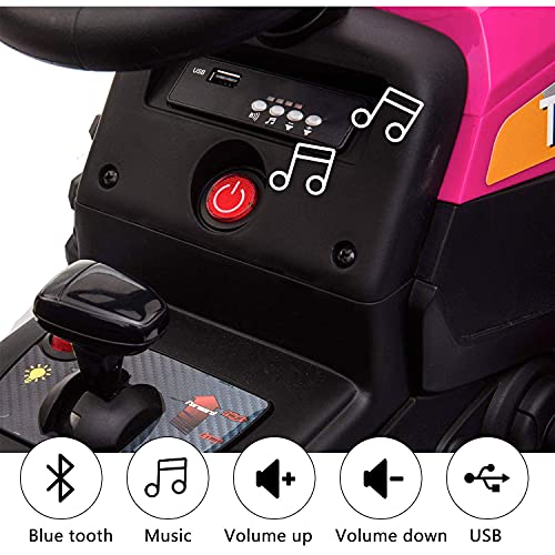 Tobbi 12V Battery-Powered Toy Tractor With Trailer And 35W Dual Motors,3-Gear-Shift Ground Loader Ride On With Led Lights And Usb Audio Functions In Rose Red #TOP2