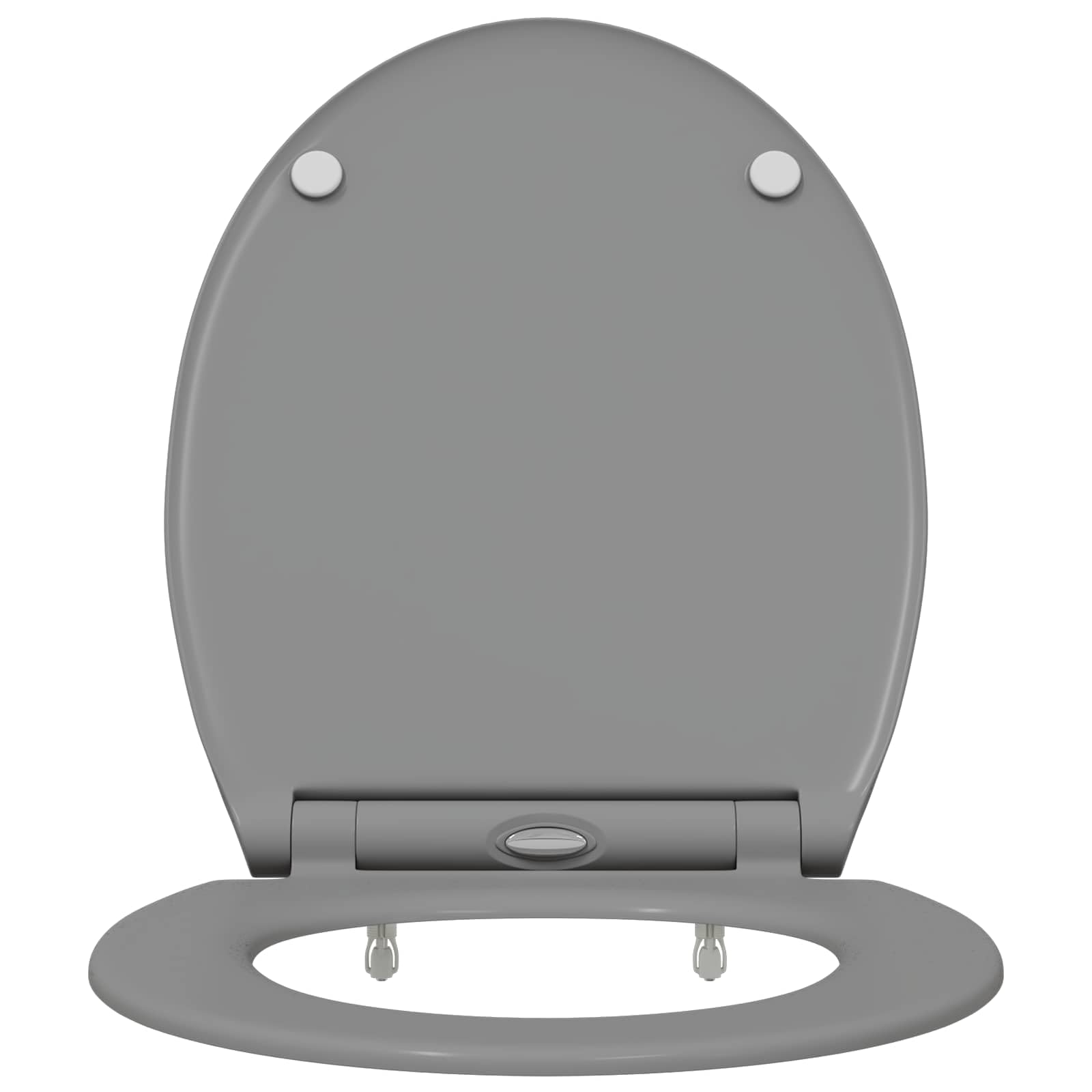 Sedile WC moderno in polipropilene grigio 47 x 37,5 x 3,8 cm, dal design sobrio e di facile montaggio per bagni interni.