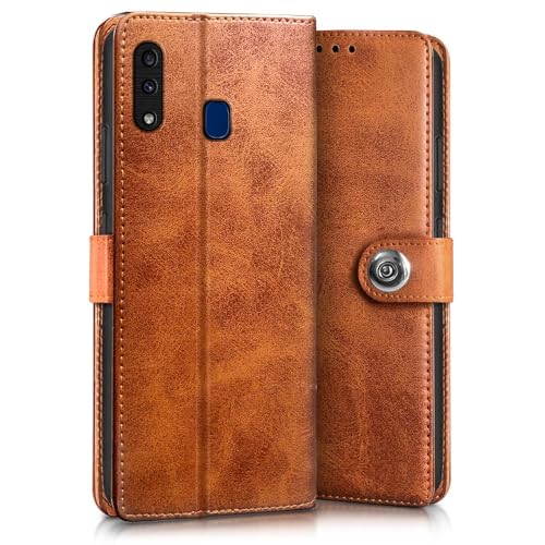 Image of WOW IMAGINE Shock Proof Flip Cover Back Case for Samsung Galaxy A20 | A30 | M10s (Magnetic Button Flip Case | Wallet Pockets & Stand | Leather Finish | Alder Brown)