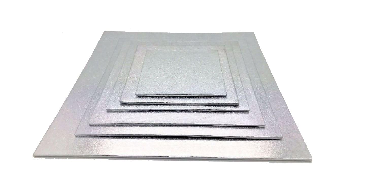 Larryroo Silver Square Quality Turned Edge 2Mm Thick Cake Boards Decoration Support Cards (10, 10 Inch)