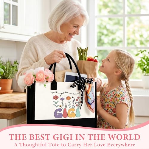 Image of Gigi Gifts for Grandma Best Gigi Ever Gifts for Gigis Birthday Gift Set for Women from Grandkids Personalized Gigis Gift Ideas for Mothers Day Christmas Happy Birthday with 16oz Glass Cup, Canvas Bag