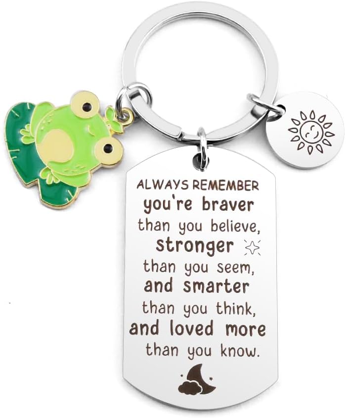 Frog Gifts Inspirational Emotional Support Positive Affirmation Motivational Cheer Up Christmas Valentines Fathers Day Mothers Day Birthday International Womens Day Frog Keyring Gifts for Women Men