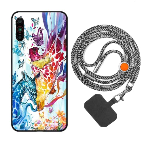 vingarshern Funda Compatible con MEIZU 16T Carcasa Silicona Suave Marco,Anti-Choque Funda con Aesthetic Dibujos+1×Correa Colgante Ajustable,Jirafa