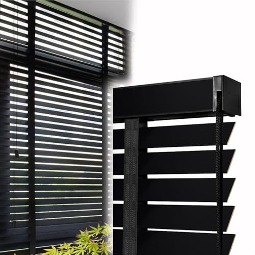 Image of Venetian Blinds For Indoor Window 45cm 65cm 80cm 90cm 120cm 140cm 155cm 160cm Wood Horizontal Blind For Bathroom Bedroom Door Windows 50MM Slats Wooden Privacy Shades(Black)