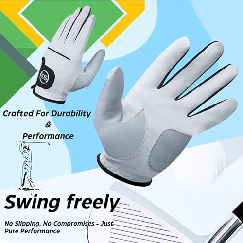 Miniatura 3 de H-Cube Sg Golf - Guantes Sintéticos Para Todo Tipo De Clima, Piel Cabretta, Pulgar Y Pulgar Tamaño Grande, Para Hombre, 5 L, Mano Izquierda , Color Blanco
