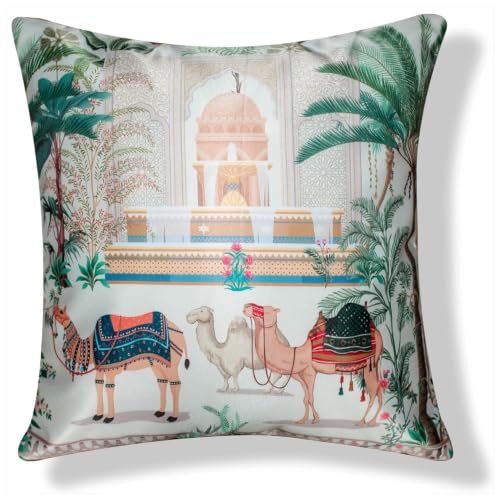Image of Decorative Satin Sofa Cushion Covers Set of 5, 16 x 16 Inches, Multicolor Floral Printed Pillow Covers for Living Room, Bedroom, Couch & Sofa, Soft Glossy Fabric, Zipper Closure