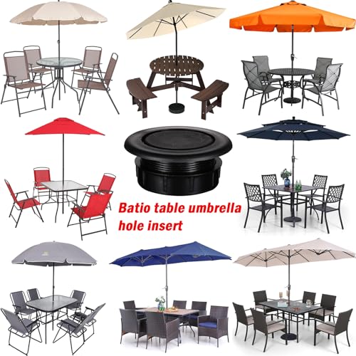 UpinFun Patio Table Umbrella Hole Ring Plug Cap Set for Outdoor Parasol Table Hole Cover Insert Pole Replacement Stabilizer Parts Black