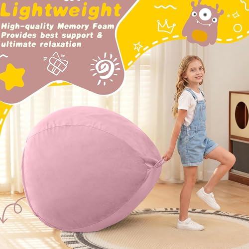 Image of HABUTWAY 2FT Bean Bag Chair, 2' Beanbags Small Bean Bag Chairs with Filling, Teardrop Bean Bag Chair Luxurious Velvet Ultra Soft Fur with Removable Cover (Soft Pink)