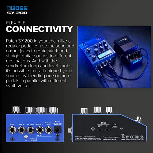 Image of BOSS SY-200 SYNTHESIZER EFFECTS PEDAL - Advanced BOSS Polyphonic Guitar Synth Technology in a Streamlined 200 Series Pedal for any Guitar or Bass - Full MIDI I /O - 128 Memories - 171 Synth Sounds