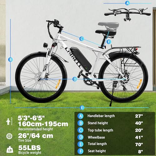 CHIWELL 26" Electric Bike for Adults, 250W High-Speed Brushless Motor eBike with 36V 8Ah Li-Ion Battery, 7 Speed E-Mountain Bike, City Commuting E-Bike with Smart LCD, Dual Disc Brakes - Image 3