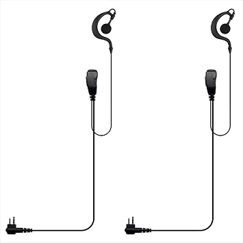 G Shape Earhook Headset for Motorola R2 CP100D CP200D CP185 CP200 DLR1020 CLS1110 SLS1410 DTR410 DTR700 RDU4100 RDU4160D RMM2050 RMU2040 RMU2080D VL50, 2 Pin Earpiece w/Mic Pack of 2