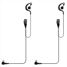 G Shape Earhook Headset for Motorola R2 CP100D CP200D CP185 CP200 DLR1020 CLS1110 SLS1410 DTR410 DTR700 RDU4100 RDU4160D RMM2050 RMU2040 RMU2080D VL50, 2 Pin Earpiece w/Mic Pack of 2