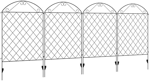Outsunny Decorative Garden Fencing, 43in x 11.5ft Outdoor Picket Fence Panels, 4PCs Rustproof Metal Wire Landscape Flower Bed Border Edging Animal Barrier, Black