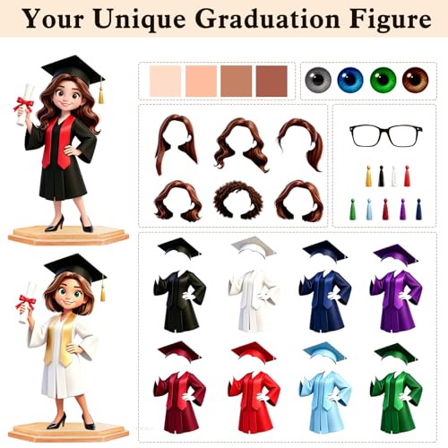 Custom Class of 2026 Senior 2D Flat Character with Name, Personalized Graduation Gift for Girls Boys Friends Family, 5mm Wooden Plaque Keepsake with Graduation Character (Girl01) - Image 3