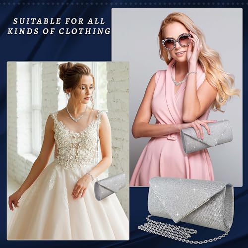 Image of 4Pcs Silver Clutch Bag Jewelry Set For Women Rhinestone Shiny Evening Purse Handbag Clutches Purses For Wedding Party Gift (Elegant Style)
