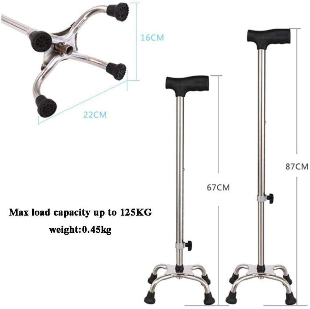 GCX- Bastón / Muletas Ligera acero inoxidable cañas con Mango ergonómico 9 niveles de altura ajustable for personas mayores en hombres o mujeres discapacitados Caña con 4 patas antideslizante Base Max