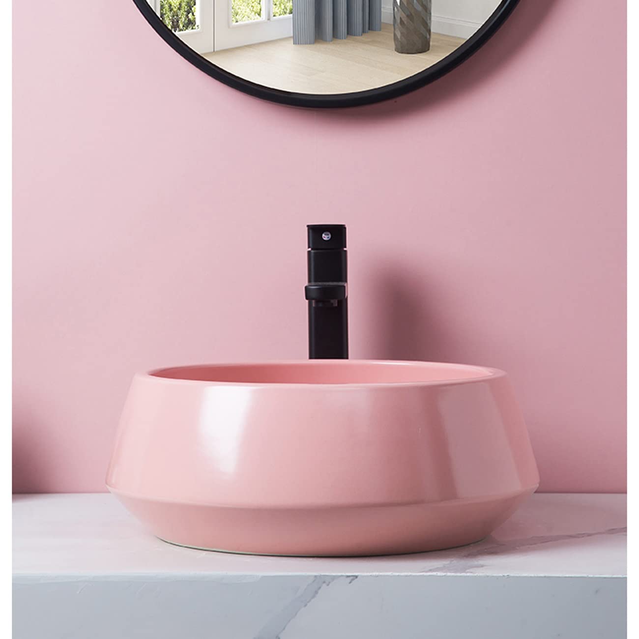 Umywalka Nablatowa, Minimalistyczna Umywalka Porcelanowa, Umywalka Ceramiczna Nablatowa, Rozmiar Pinkone, Rozmiar Pinkone
