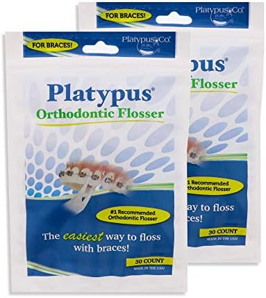 Platypus Orthodontic Flossers for Braces – Unique Structure Fits Under Arch Wire, Floss Entire Mouth in Less Than Two Minutes, Increases Flossing Compliance Over 84% - 30 Count Bag (Pack of 2)