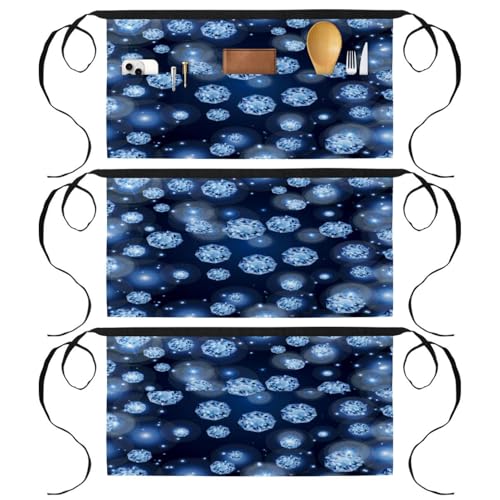 Tablier court de chef bleu clair avec strass brillant | Lot de 3 demi-tabliers
