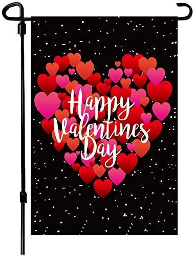 Akeydeco Valentine's Day Flag,12x18 Inch Valentine's Heart Garden Flag Double Sided Printing 2 Layer Burlap Valentine Flags for Your Valentine's Day Decoration