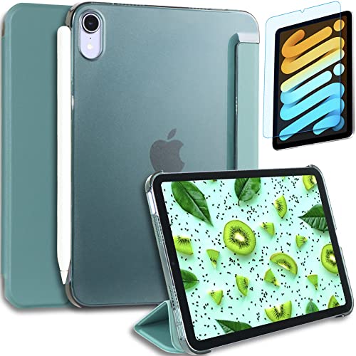 GWAAN 【強化ガラスフィルム付き(ブルーライトカット)】iPad mini6 2021年モデル対応 8.3インチ スマートカバー ケース 三つ折り保護カバー クリアバックケース 自立スタンド・オートスリープ機能 軽量・薄型・ハードタイプ A2567 A2568 A2569
