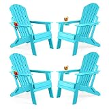 FUNBERRY Folding Adirondack Chair Set of 4, Fire Pit Chairs, Plastic Adirondack Chairs Weather Resis