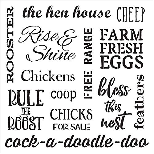 Chicken Words Stencil By Studior12 | Cursive Script Feather Nest Coop | Reusable Mylar Template | Paint Wood Sign | Craft Free Range Hen Farmhouse Home Decor | Diy Rustic Egg Rooster Gift Select Size #TOP3