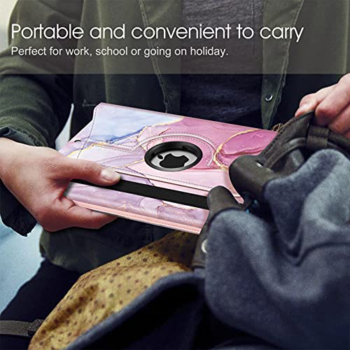 Image of Fintie Rotating Case for iPad 9th Generation (2021) / 8th Generation (2020) / 7th Gen (2019) 10.2 Inch - 360 Degree Rotating Stand Cover with Pencil Holder, Auto Wake Sleep, Pink Marble
