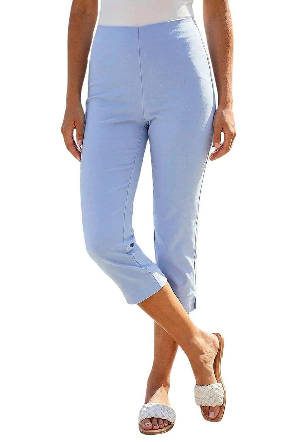 Roman Cropped Stretch Trousers Capri Summer Leggings - 3/4 Length Pedal Pushers - Light Blue - Size 12