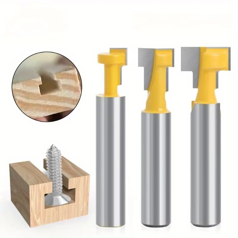 3Pcs/Set 8mm Shank T-Slot Cutter Router Bit Set Key Hole Bits Hex Bolt T Slotting Milling Cutter for Wood Woodworking Tool