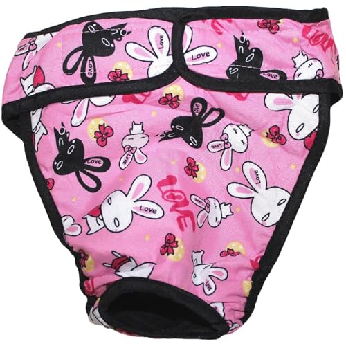 Image of Dog Diaper Reusable Washable Female Girl for Medium & Large Big Dog Breeds Size L, XL, XXL (X-Large: Waist 22 inch - 28 inch, Pink Bunny)